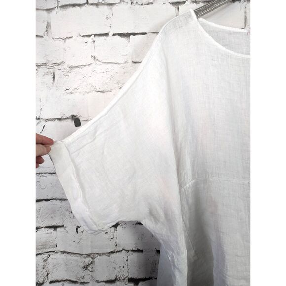 OBSESSION Lagenlook Minimalist Italy 100% Linen Tunic White Oversized One Size - Picture 2 of 6